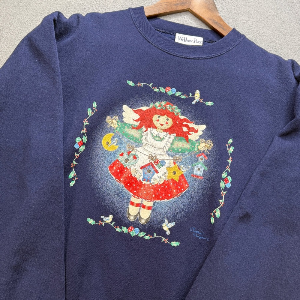 Vintage Angel Sweatshirt Cottagecore Willow Bay Womens XL Blue Fleece Grandma